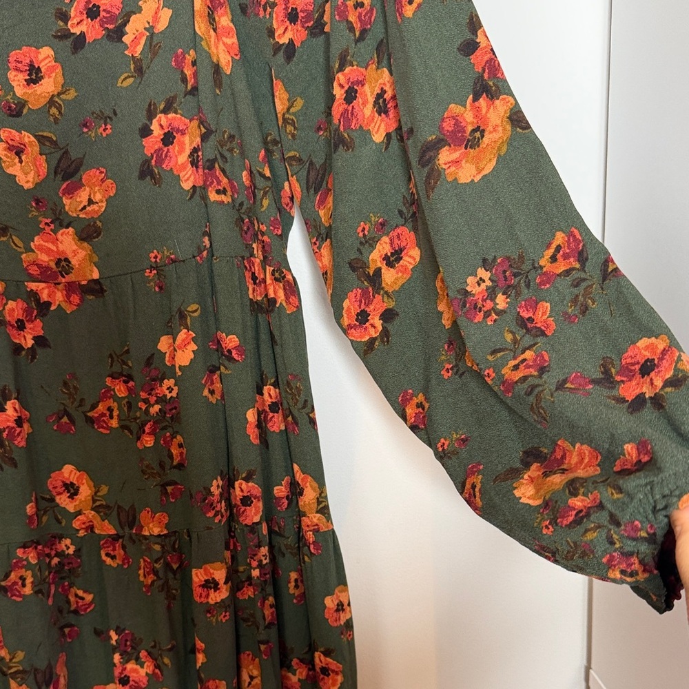 Time and Tru Green Floral Square Neck Midi Dress With Pockets Size XXL - Picture 5 of 16